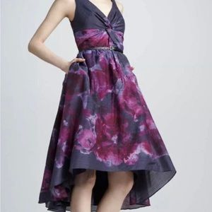 Neiman Marcus LELA ROSE Watercolor Purple Dress! Floral MIDI Size 2